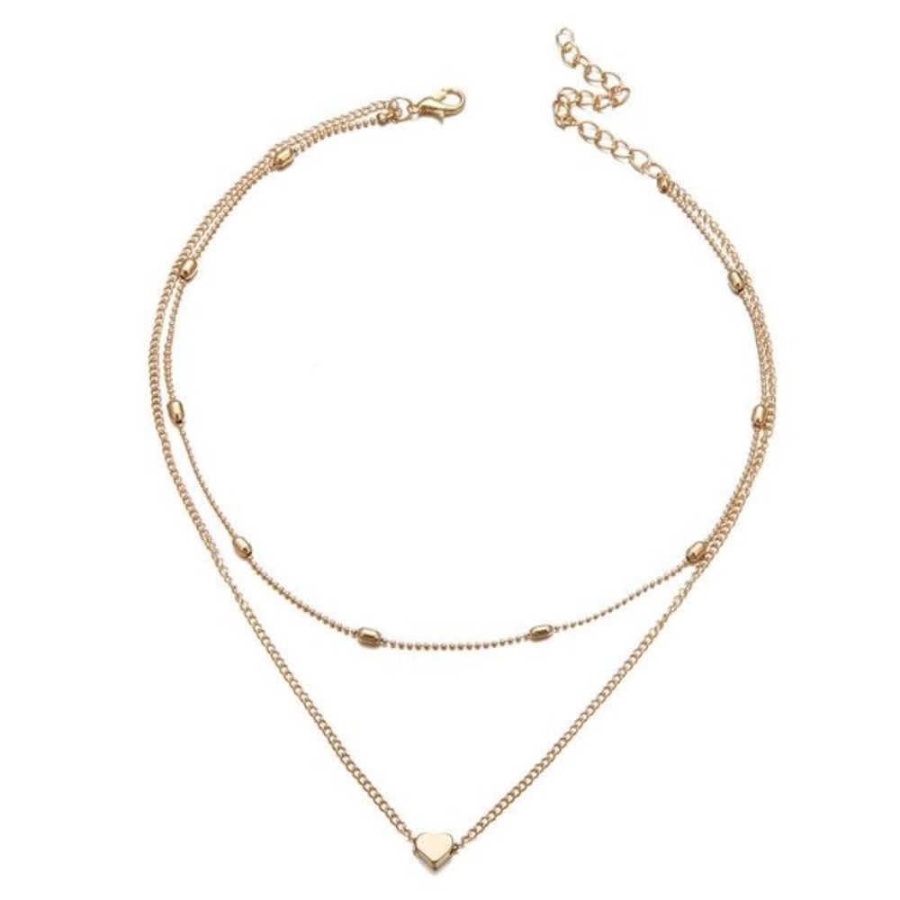 Boho Festival Heart Layered Gold Necklace Chain - Picture 4 of 10